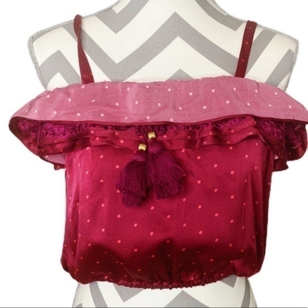 Figue Polka Dot Silk Crop Top Red Size Medium